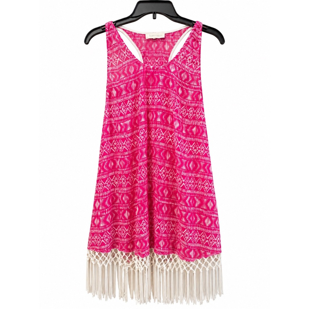 Francesca's Pink Tribal Print Macrame Fringe Racerback Tank Top Womens M/L
